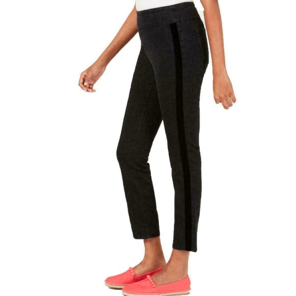 Charter Club Cambridge Women's 10 Black Velvet Side Stripe Skinny Ankle Jeans